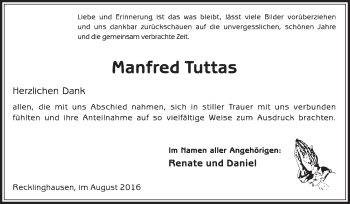 Traueranzeige von Manfred Tuttas von Medienhaus Bauer