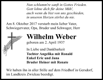 Traueranzeige von Wilhelm Weber von Medienhaus Bauer
