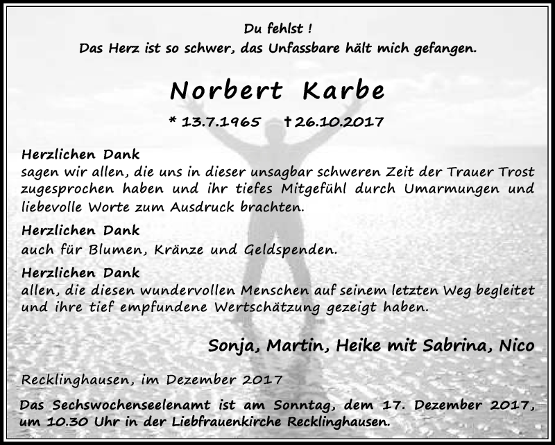 Traueranzeigen von Norbert Karbe | sich-erinnern.de