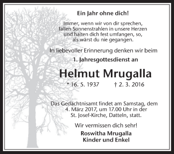 Traueranzeige von Helmut Mrugalla von Medienhaus Bauer