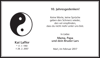 Traueranzeige von Kai Laffer von Medienhaus Bauer