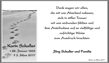 Traueranzeige von Karin Schaller von Medienhaus Bauer