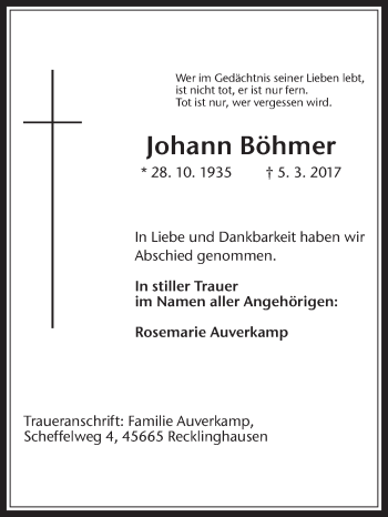 Traueranzeige von Johann Böhmer von Medienhaus Bauer