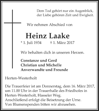 Traueranzeige von Heinz Laake von Medienhaus Bauer