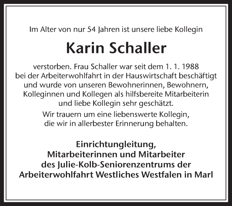  Traueranzeige für Karin Schaller vom 10.03.2017 aus Medienhaus Bauer