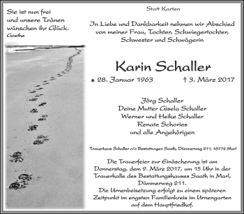 Traueranzeige von Karin Schaller von Medienhaus Bauer