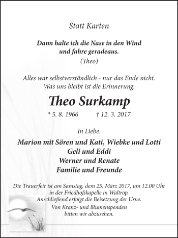 Traueranzeige von Theo Surkamp von Medienhaus Bauer