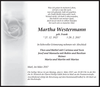 Traueranzeige von Martha Westermann von Medienhaus Bauer