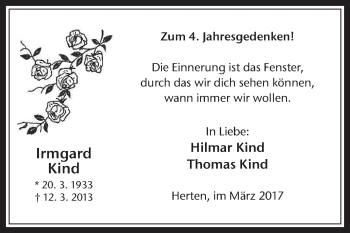 Traueranzeige von Irmgard Kind von Medienhaus Bauer
