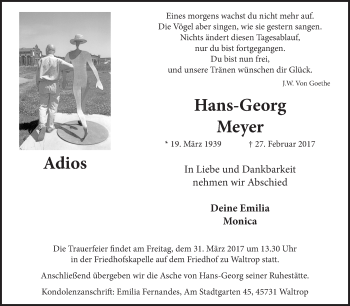 Traueranzeige von Hans-Georg Meyer von Medienhaus Bauer