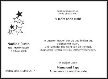 Traueranzeige von Nadine Rusin von Medienhaus Bauer