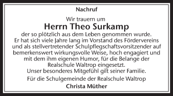 Traueranzeige von Theo Surkamp von Medienhaus Bauer