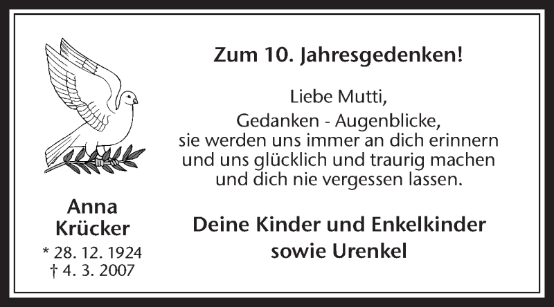  Traueranzeige für Anna Krücker vom 06.03.2017 aus 