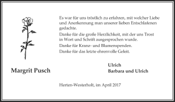 Traueranzeige von Margrit Pusch von Medienhaus Bauer