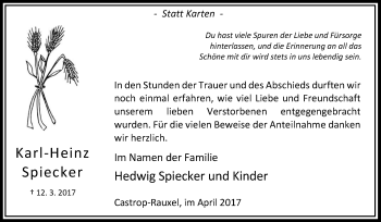 Traueranzeige von Karl-Heinz Spiecker von Medienhaus Bauer