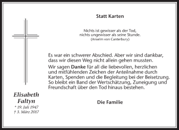 Traueranzeige von Elisabeth Faltyn von Medienhaus Bauer