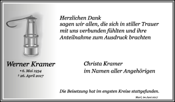 Traueranzeige von Werner Kramer von Medienhaus Bauer