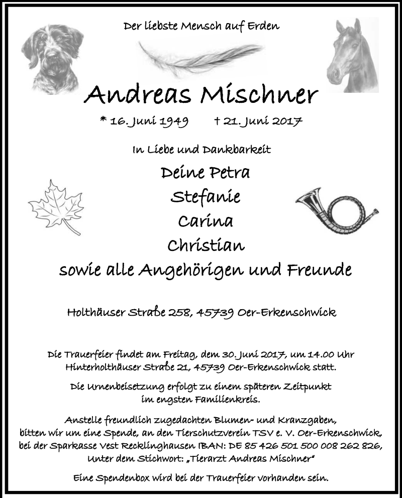  Traueranzeige für Andreas Mischner vom 24.06.2017 aus Medienhaus Bauer