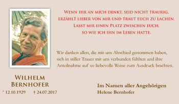 Traueranzeige von Wilhelm Bernhofer von Medienhaus Bauer
