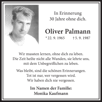 Traueranzeige von Oliver Palmann von Medienhaus Bauer