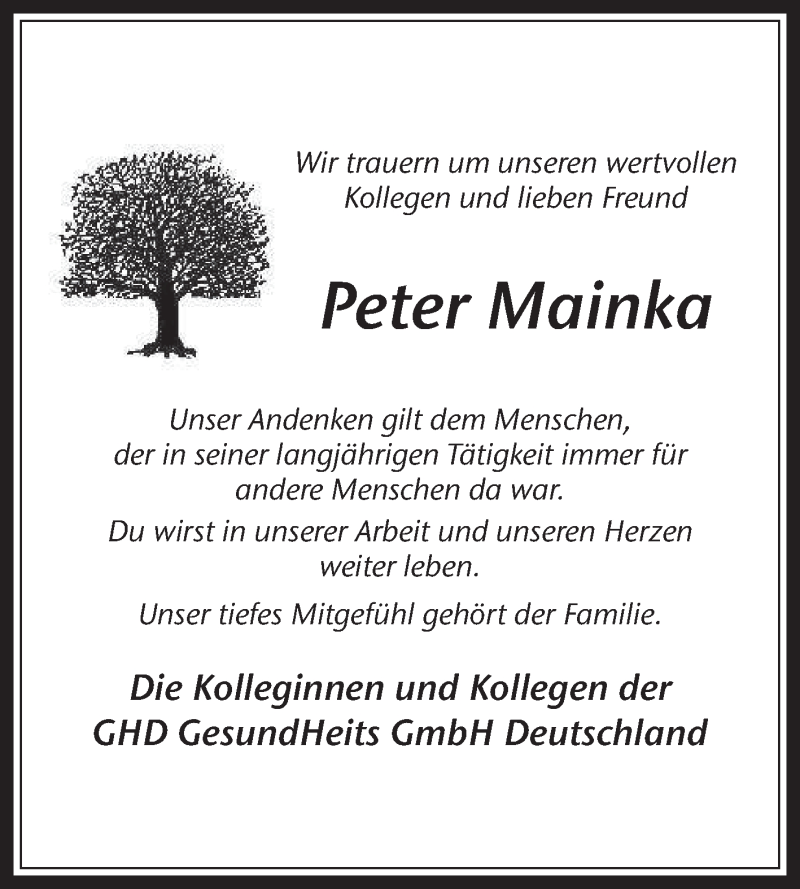  Traueranzeige für Peter Mainka vom 06.01.2018 aus Medienhaus Bauer
