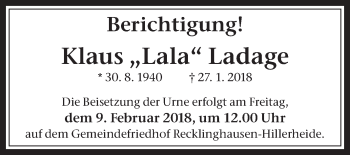 Traueranzeige von Klaus  Ladage von Medienhaus Bauer