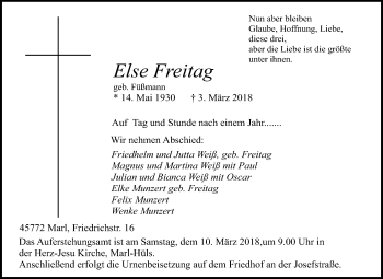 Traueranzeige von Else Freitag von Medienhaus Bauer