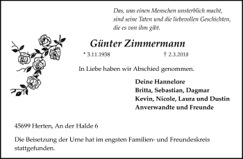 Traueranzeige von Günter Zimmermann von Medienhaus Bauer