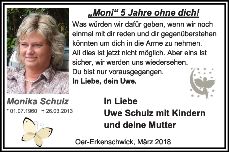  Traueranzeige für Monika Schulz vom 26.03.2018 aus Medienhaus Bauer