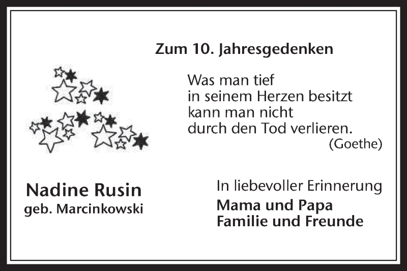  Traueranzeige für Nadine Rusin vom 02.03.2018 aus Medienhaus Bauer