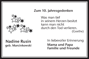 Traueranzeige von Nadine Rusin von Medienhaus Bauer