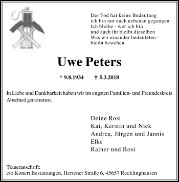 Traueranzeige von Uwe Peters von Medienhaus Bauer