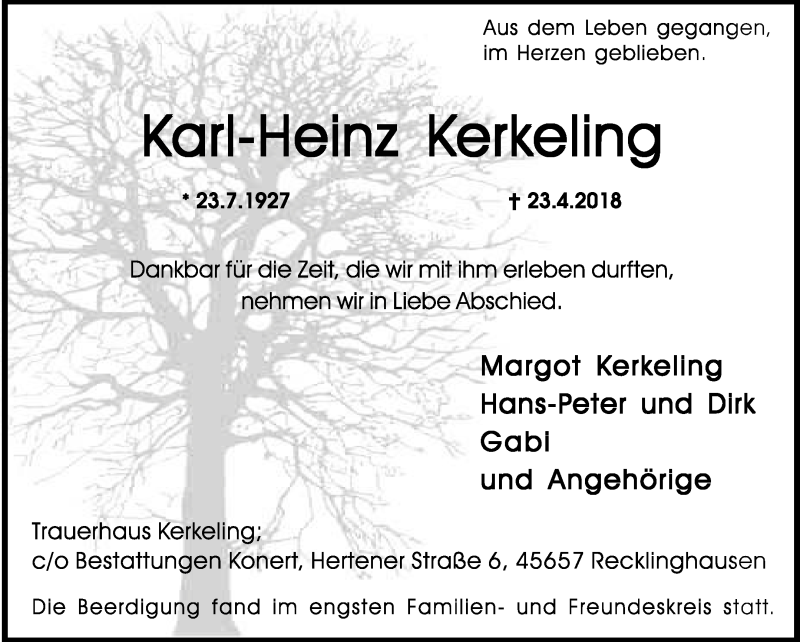  Traueranzeige für Karl-Heinz Kerkeling vom 10.05.2018 aus Medienhaus Bauer