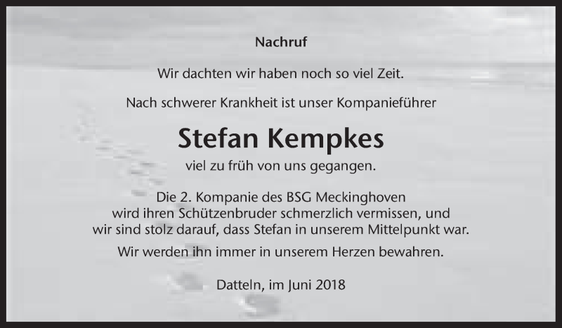  Traueranzeige für Stefan Kempkes vom 23.06.2018 aus Medienhaus Bauer