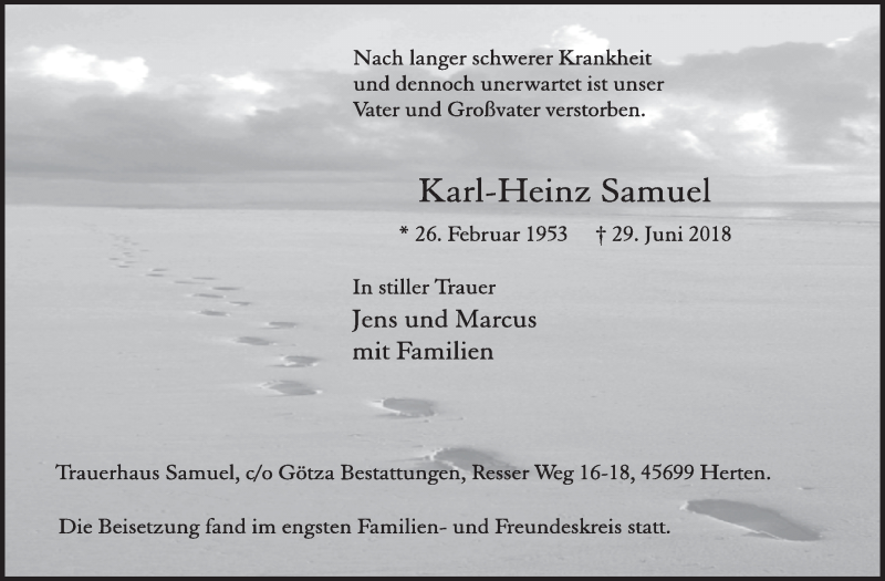  Traueranzeige für Karl-Heinz Samuel vom 11.07.2018 aus Medienhaus Bauer