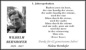 Traueranzeige von Wilhelm Bernhofer von Medienhaus Bauer