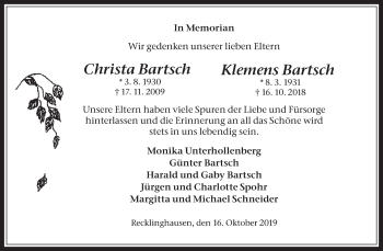 Traueranzeige von Christa und Klemens Bartsch von Medienhaus Bauer