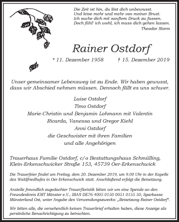 Traueranzeige von Rainer Ostdorf von Medienhaus Bauer