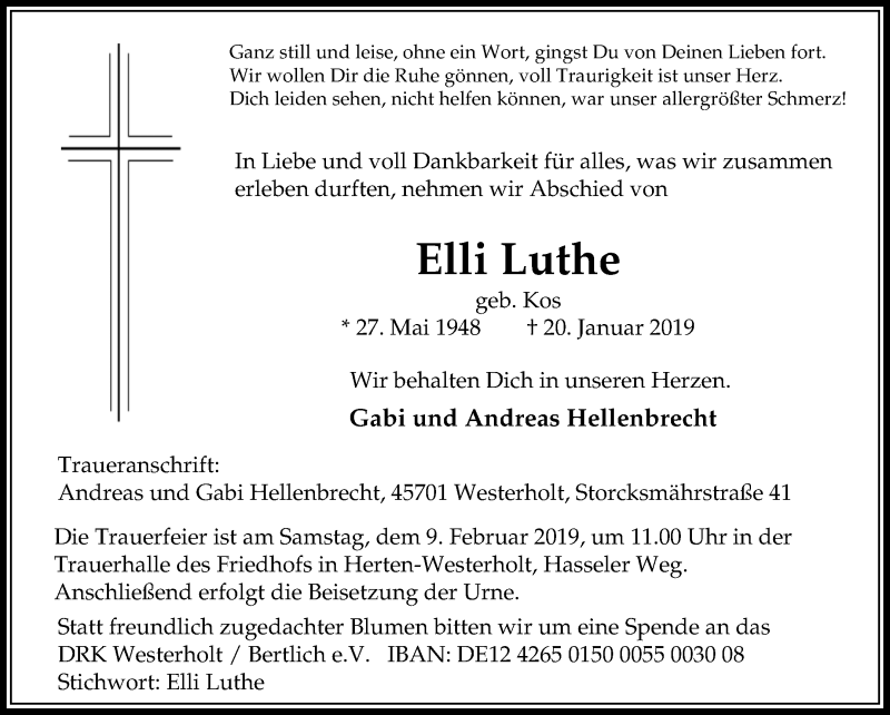  Traueranzeige für Elli Luthe vom 05.02.2019 aus Medienhaus Bauer