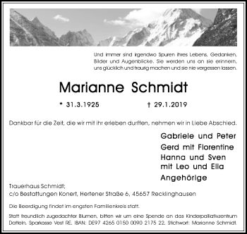 Traueranzeige von Marianne Schmidt von Medienhaus Bauer