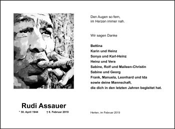 Traueranzeige von Rudi Assauer von Medienhaus Bauer