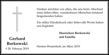Traueranzeige von Gerhard Borkowski von Medienhaus Bauer