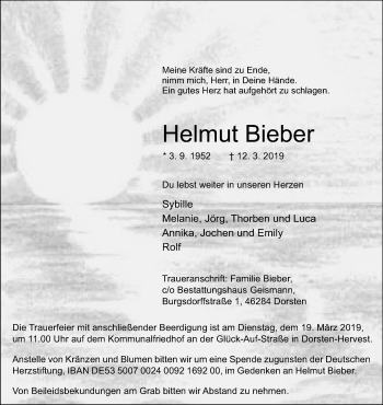 Traueranzeige von Helmut Bieber von Medienhaus Bauer