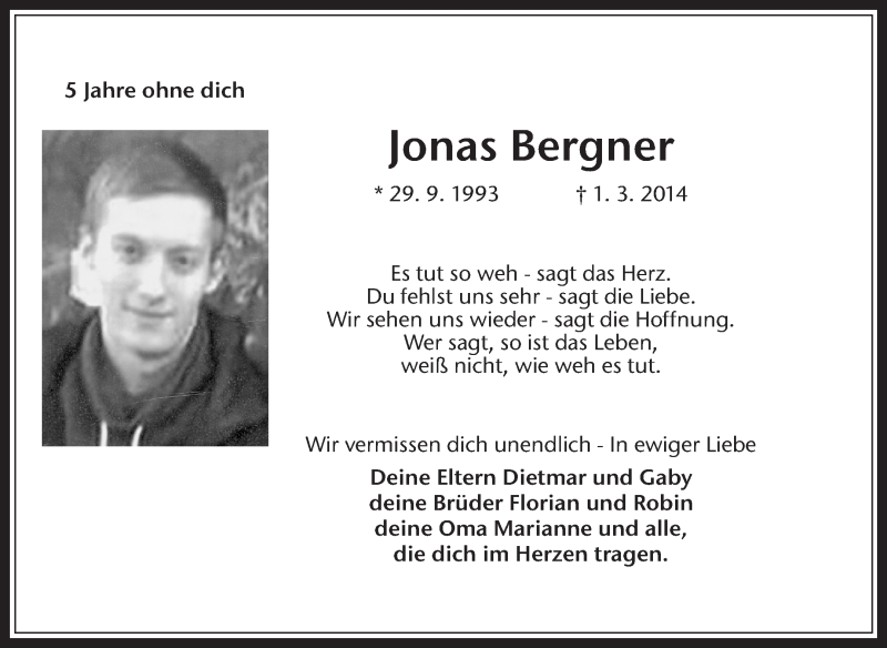  Traueranzeige für Jonas Bergner vom 01.03.2019 aus Medienhaus Bauer