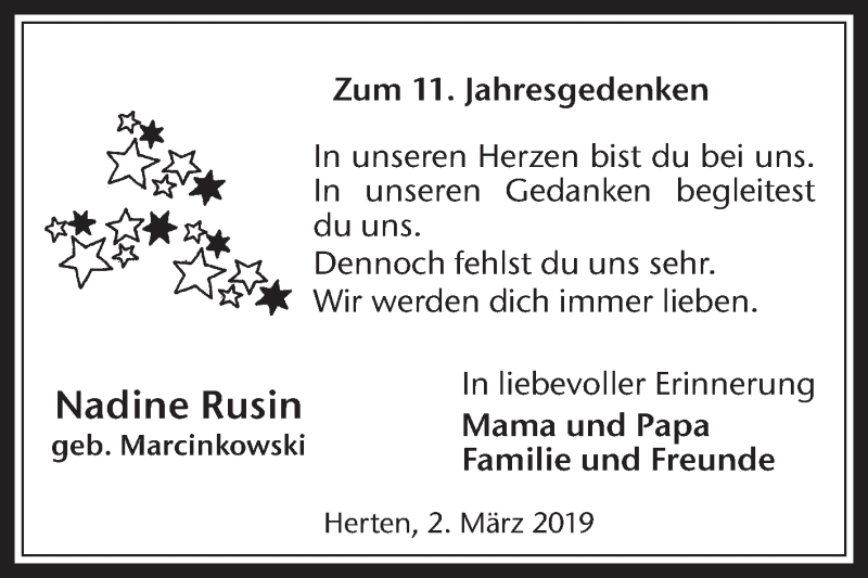  Traueranzeige für Nadine Rusin vom 02.03.2019 aus Medienhaus Bauer