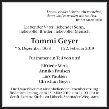 Traueranzeige von Tommi Geyer von Medienhaus Bauer