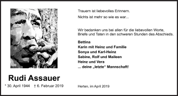 Traueranzeige von Rudi Assauer von Medienhaus Bauer
