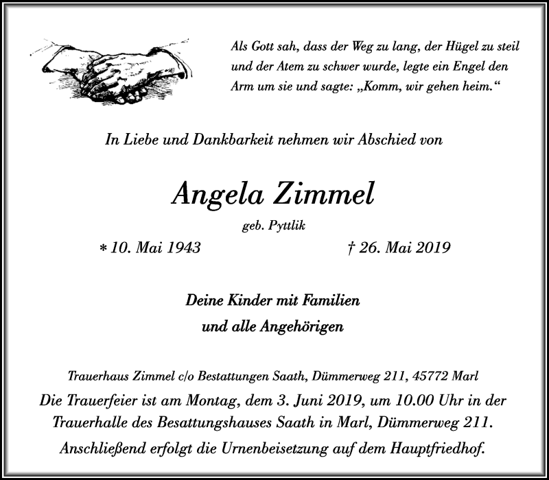  Traueranzeige für Angela Zimmel vom 29.05.2019 aus Medienhaus Bauer