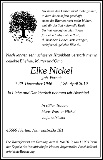 Traueranzeige von Elke Nickel von Medienhaus Bauer