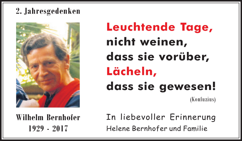  Traueranzeige für Wilhelm Bernhofer vom 27.07.2019 aus Medienhaus Bauer